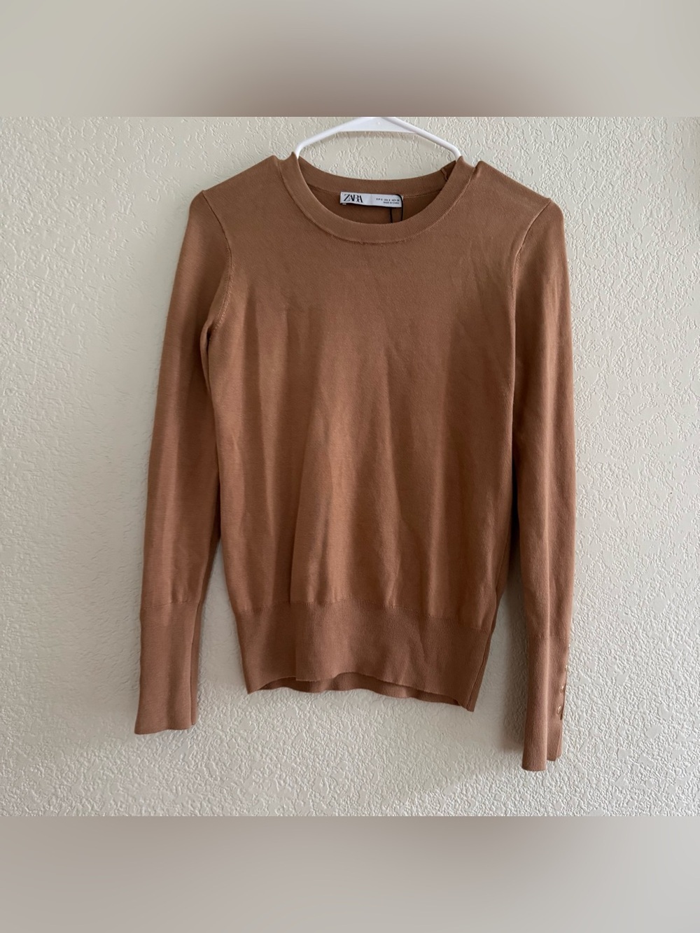 Zara Camel Ribbed Knit Top Sweater Neutral Beige Minimalist Earthy S NEW